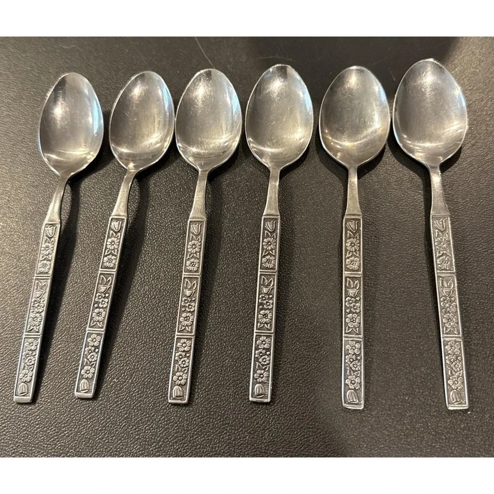 Oneida Northland Spring Fever Stainless Steel Teaspoon Spoon Spoons Set Of 6
